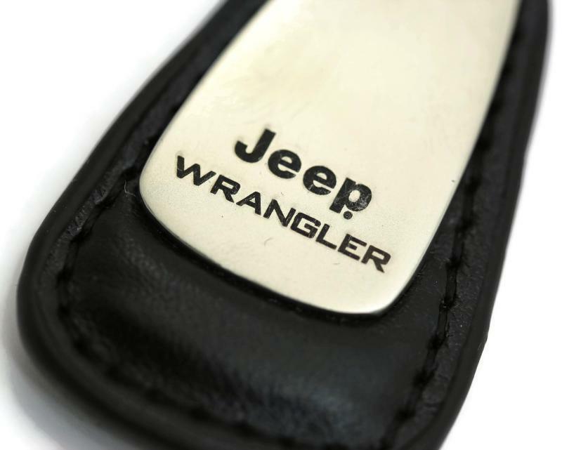 Jeep Wrangler Black Leather Tear Drop Logo Key Ring